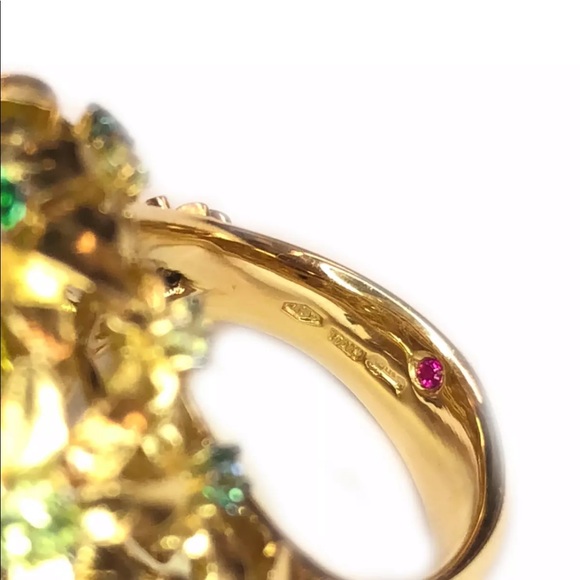 18K Gucci Flower Cocktail Citrine and Emerald Ring - Picture 4 of 6
